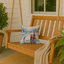 Load image into Gallery viewer, Santa Claus Ice Fishing on the Lake Christmas Throw Pillow