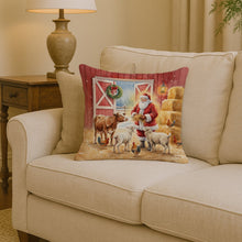 Load image into Gallery viewer, Santa Claus in the Barn with Animals Christmas Throw Pillow