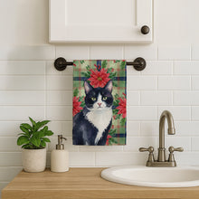 Load image into Gallery viewer, Black and White Tuxedo Cat with Poinsettias Kitchen Towel