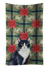 Load image into Gallery viewer, Black and White Tuxedo Cat with Poinsettias Kitchen Towel