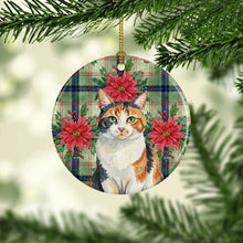 Load image into Gallery viewer, Calico Cat with Poinsettias Ceramic Ornament