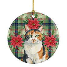 Load image into Gallery viewer, Calico Cat with Poinsettias Ceramic Ornament