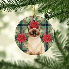 Load image into Gallery viewer, Chocolate Point Cat with Poinsettias Ceramic Ornament