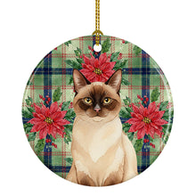 Load image into Gallery viewer, Chocolate Point Cat with Poinsettias Ceramic Ornament