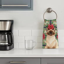 Load image into Gallery viewer, Chocolate Point Cat with Poinsettias Kitchen Towel