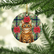 Load image into Gallery viewer, Classic Tabby Brown Cat with Poinsettias Ceramic Ornament