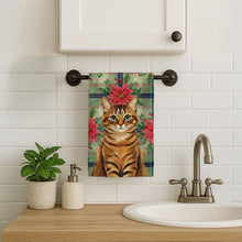 Load image into Gallery viewer, Classic Tabby Brown Cat with Poinsettias Kitchen Towel
