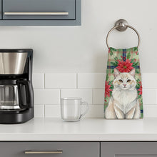 Load image into Gallery viewer, Cream and White Cat with Poinsettias Kitchen Towel
