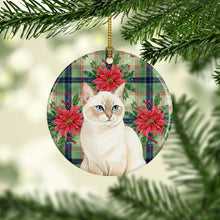 Load image into Gallery viewer, Cream Point Cat with Poinsettias Ceramic Ornament