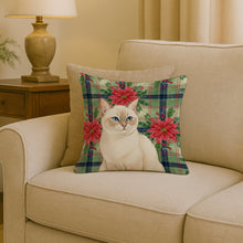 Load image into Gallery viewer, Cream Point Cat with Poinsettias Throw Pillow