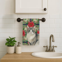 Load image into Gallery viewer, Gray and White Cat with Poinsettias Kitchen Towel