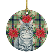 Load image into Gallery viewer, Gray Mackerel Tabby Cat with Poinsettias Ceramic Ornament