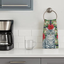 Load image into Gallery viewer, Gray Mackerel Tabby Cat with Poinsettias Kitchen Towel