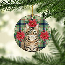 Load image into Gallery viewer, Mackerel Tabby Brown Cat with Poinsettias Ceramic Ornament