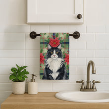 Load image into Gallery viewer, MaineCoon Black and White Cat with Poinsettias Kitchen Towel