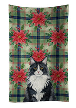 Load image into Gallery viewer, MaineCoon Black and White Cat with Poinsettias Kitchen Towel