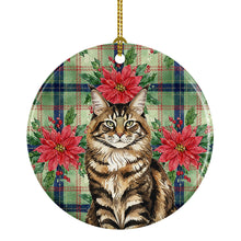 Load image into Gallery viewer, MaineCoon Brown Tabby Cat with Poinsettias Ceramic Ornament