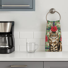 Load image into Gallery viewer, MaineCoon Brown Tabby Cat with Poinsettias Kitchen Towel