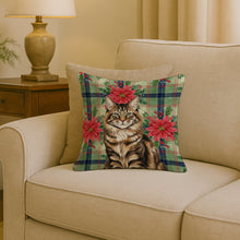 Load image into Gallery viewer, MaineCoon Brown Tabby Cat with Poinsettias Throw Pillow
