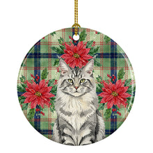 Load image into Gallery viewer, MaineCoon Silver Tabby Cat with Poinsettias Ceramic Ornament