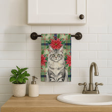 Load image into Gallery viewer, MaineCoon Silver Tabby Cat with Poinsettias Kitchen Towel