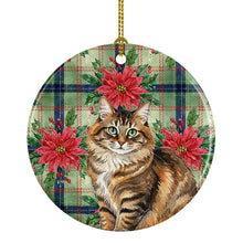 Load image into Gallery viewer, Norwegian Forest Cat Brown Tabby Cat with Poinsettias Ceramic Ornament