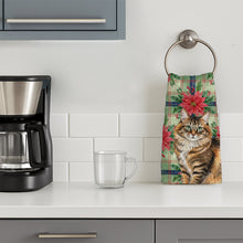 Load image into Gallery viewer, Norwegian Forest Cat Brown Tabby Cat with Poinsettias Kitchen Towel