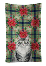 Load image into Gallery viewer, Norwegian Forest Cat Gray and White Cat with Poinsettias Kitchen Towel