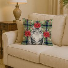 Load image into Gallery viewer, Norwegian Forest Cat Gray and White Cat with Poinsettias Throw Pillow