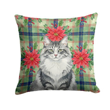 Load image into Gallery viewer, Norwegian Forest Cat Gray and White Cat with Poinsettias Throw Pillow