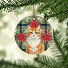 Load image into Gallery viewer, Orange and White Cat with Poinsettias Ceramic Ornament