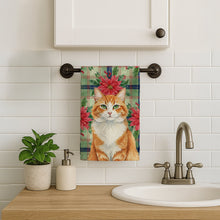 Load image into Gallery viewer, Orange and White Cat with Poinsettias Kitchen Towel
