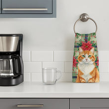 Load image into Gallery viewer, Orange and White Cat with Poinsettias Kitchen Towel