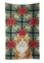 Load image into Gallery viewer, Orange and White Cat with Poinsettias Kitchen Towel