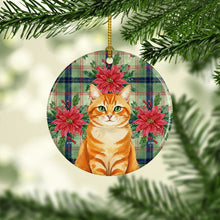 Load image into Gallery viewer, Orange Classic Tabby Cat with Poinsettias Ceramic Ornament