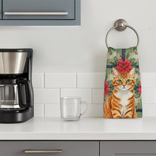 Load image into Gallery viewer, Orange Mackerel Tabby Cat with Poinsettias Kitchen Towel