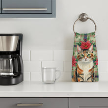Load image into Gallery viewer, Patched Tabby Cat with Poinsettias Kitchen Towel