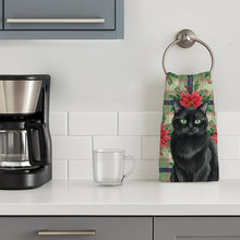 Load image into Gallery viewer, Persian Black Cat with Poinsettias Kitchen Towel