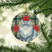 Load image into Gallery viewer, Persian Blue Cat with Poinsettias Ceramic Ornament