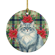 Load image into Gallery viewer, Persian Blue Cat with Poinsettias Ceramic Ornament