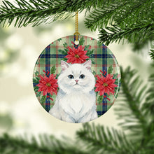 Load image into Gallery viewer, Persian White Cat with Poinsettias Ceramic Ornament