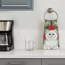 Load image into Gallery viewer, Persian White Cat with Poinsettias Kitchen Towel