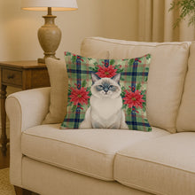 Load image into Gallery viewer, Ragdoll Blue Point Cat with Poinsettias Throw Pillow