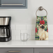 Load image into Gallery viewer, Seal Point Cat with Poinsettias Kitchen Towel