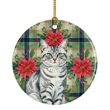 Load image into Gallery viewer, Silver Classic Tabby Cat with Poinsettias Ceramic Ornament