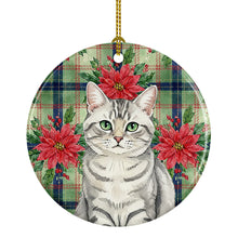 Load image into Gallery viewer, Silver Mackerel Tabby Cat with Poinsettias Ceramic Ornament