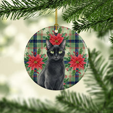 Load image into Gallery viewer, Solid Black Cat with Poinsettias Ceramic Ornament