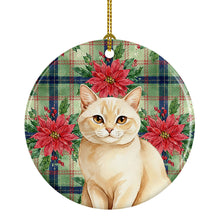 Load image into Gallery viewer, Solid Cream Cat with Poinsettias Ceramic Ornament