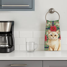 Load image into Gallery viewer, Solid Cream Cat with Poinsettias Kitchen Towel