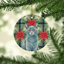 Load image into Gallery viewer, Solid Gray Cat with Poinsettias Ceramic Ornament